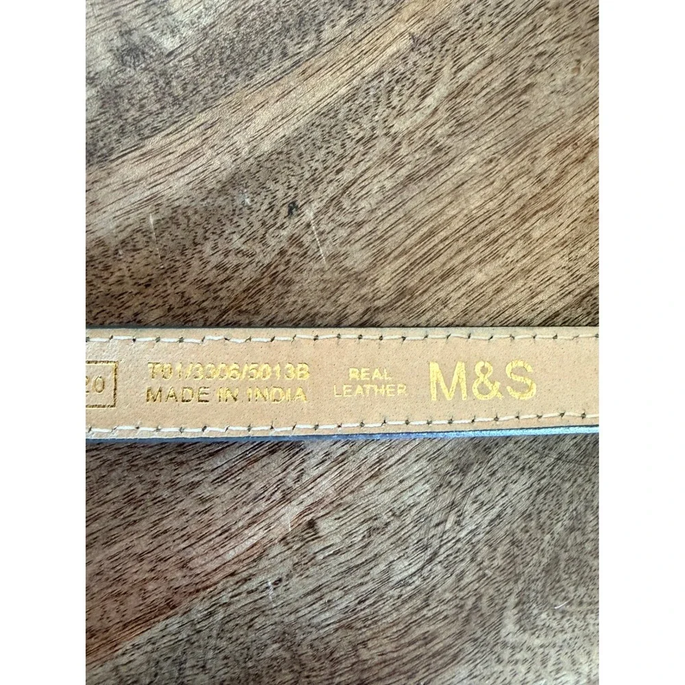 M&S Real Leather Skinny Belt Women Large Green Croc Embossed Gunmetal Forestcore